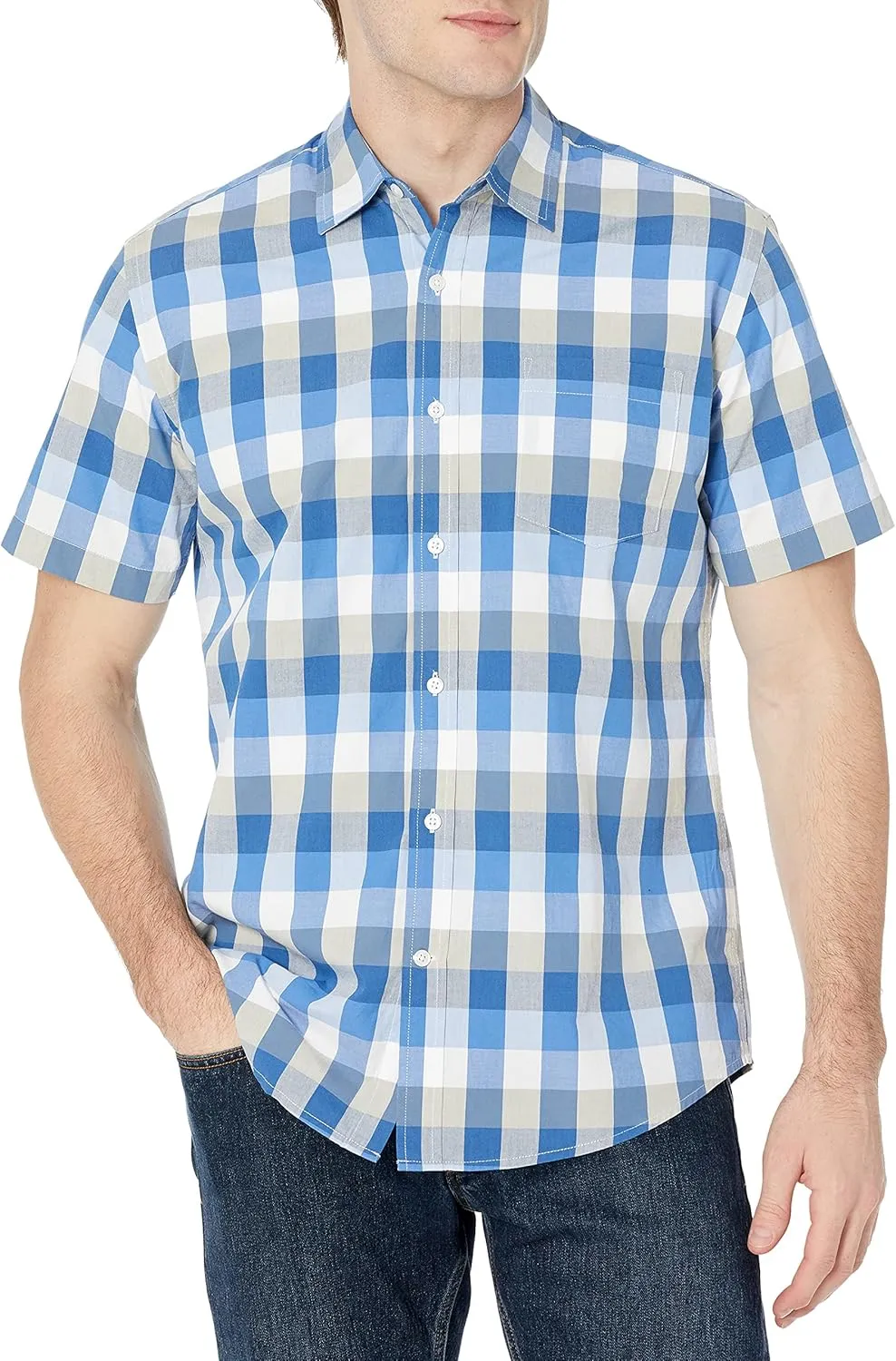 Amazon Essentials Men's Regular-Fit Short-Sleeve Poplin Shirt
