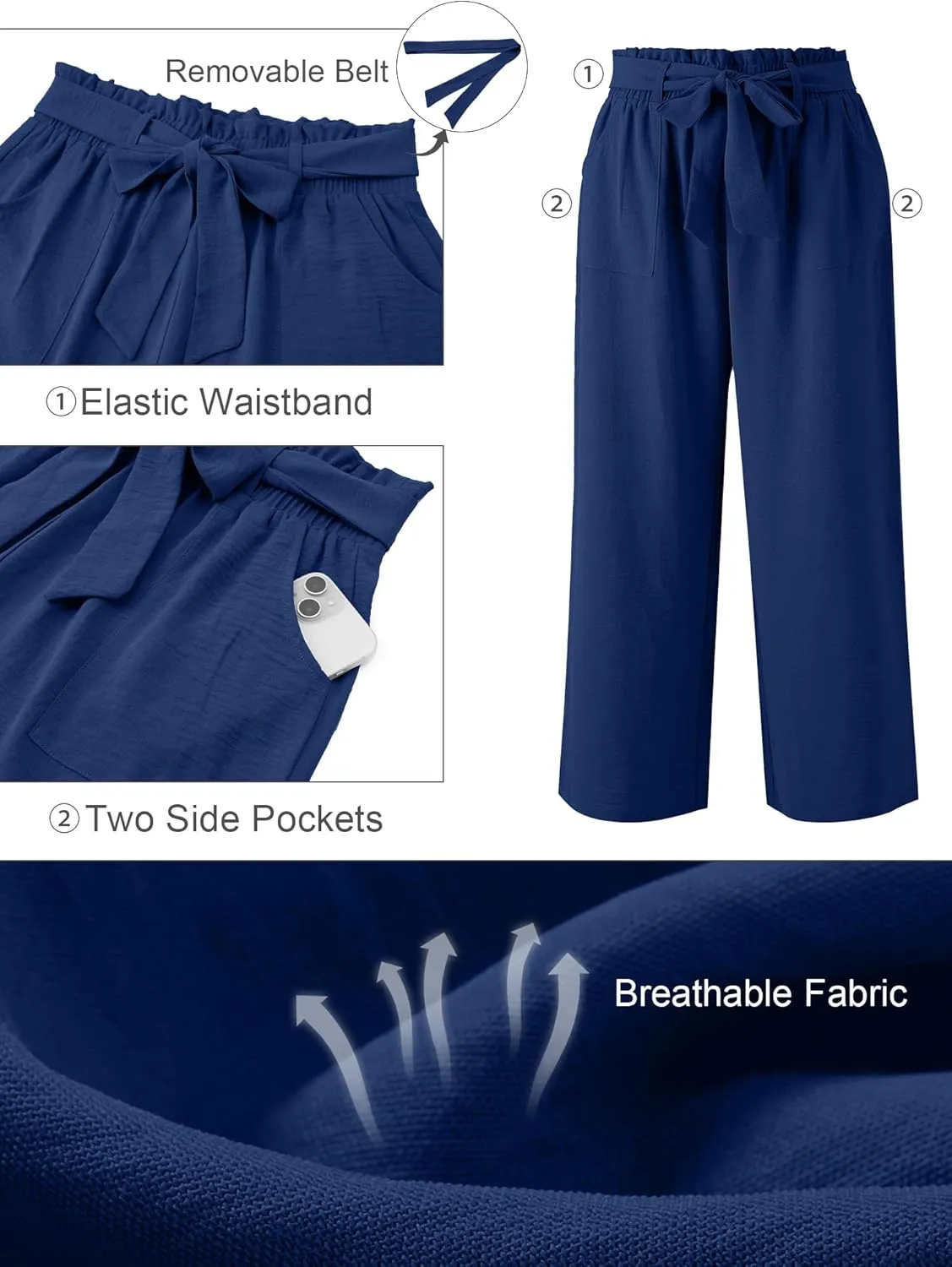 AusLook Women's Plus Size Wide Leg Lounge Pants with Pockets High Waisted Palazzo Adjustable Tie Knot Flowy Trousers