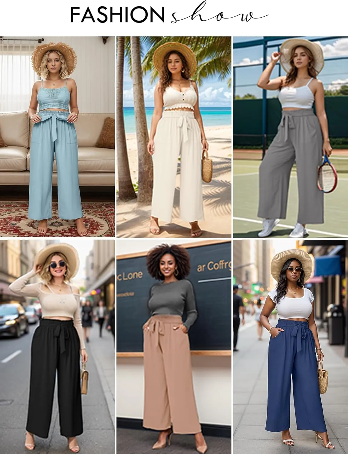 AusLook Women's Plus Size Wide Leg Lounge Pants with Pockets High Waisted Palazzo Adjustable Tie Knot Flowy Trousers