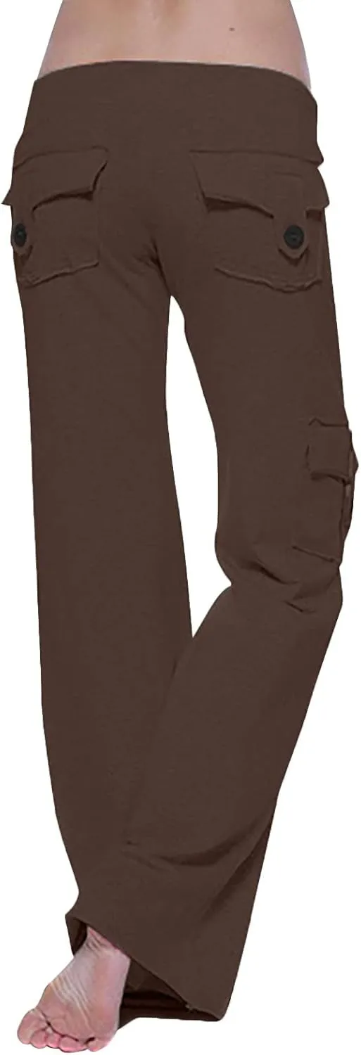 Cargo Yoga Pants for Women Plus Size High Waist Wide Leg Lounge Trousers Bootcut Flare Yoga Pant with Multi Pockets