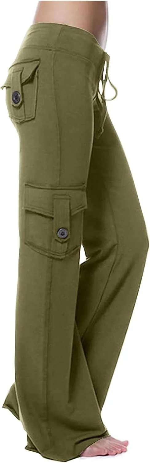 Cargo Yoga Pants for Women Plus Size High Waist Wide Leg Lounge Trousers Bootcut Flare Yoga Pant with Multi Pockets