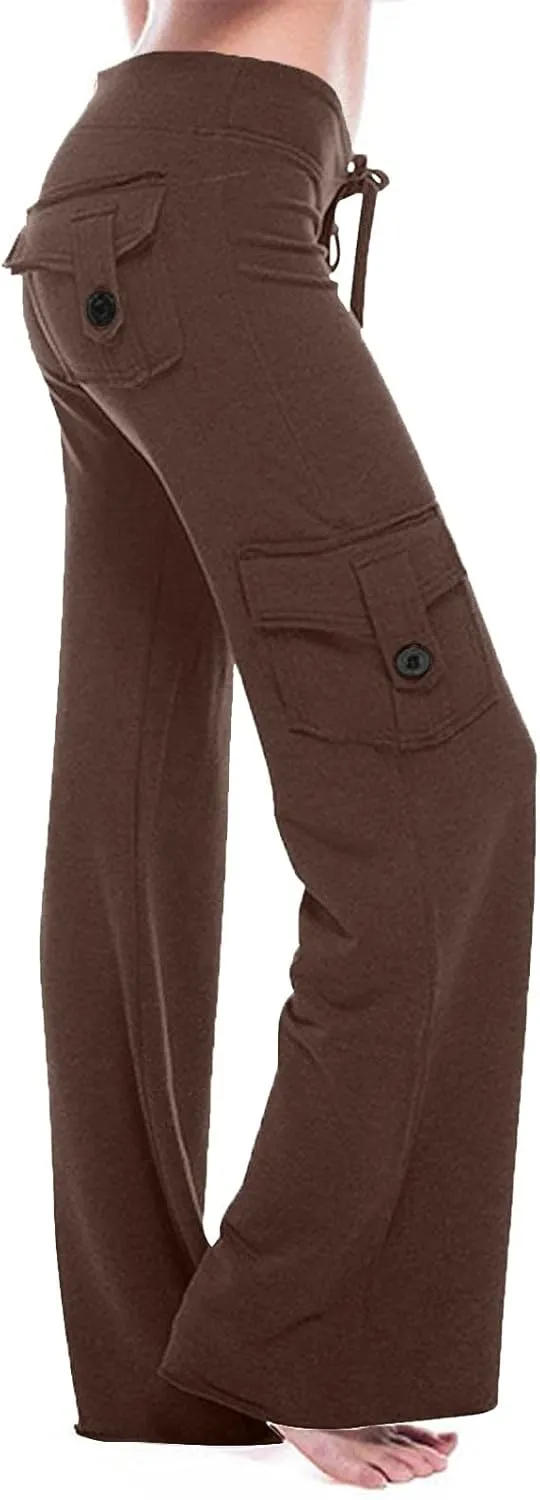 Cargo Yoga Pants for Women Plus Size High Waist Wide Leg Lounge Trousers Bootcut Flare Yoga Pant with Multi Pockets