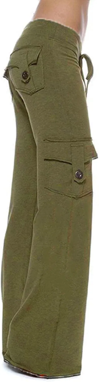 Cargo Yoga Pants for Women Plus Size High Waist Wide Leg Lounge Trousers Bootcut Flare Yoga Pant with Multi Pockets