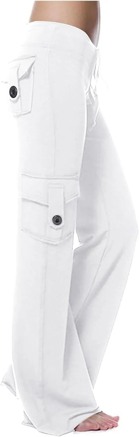 Cargo Yoga Pants for Women Plus Size High Waist Wide Leg Lounge Trousers Bootcut Flare Yoga Pant with Multi Pockets