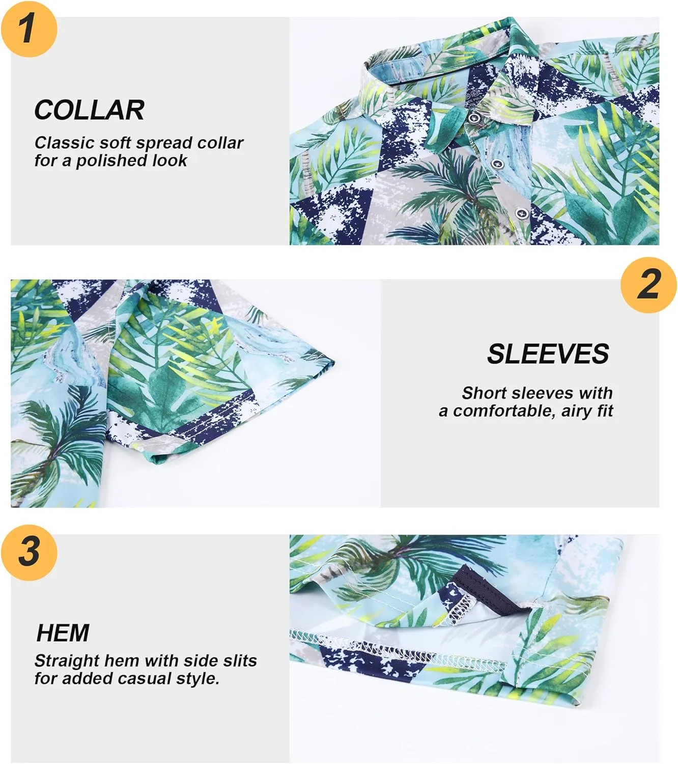 Damipow Mens Golf Shirts Dry Fit Polo Shirts Moisture Wicking Short Sleeve Hawaiian Polo Shirt