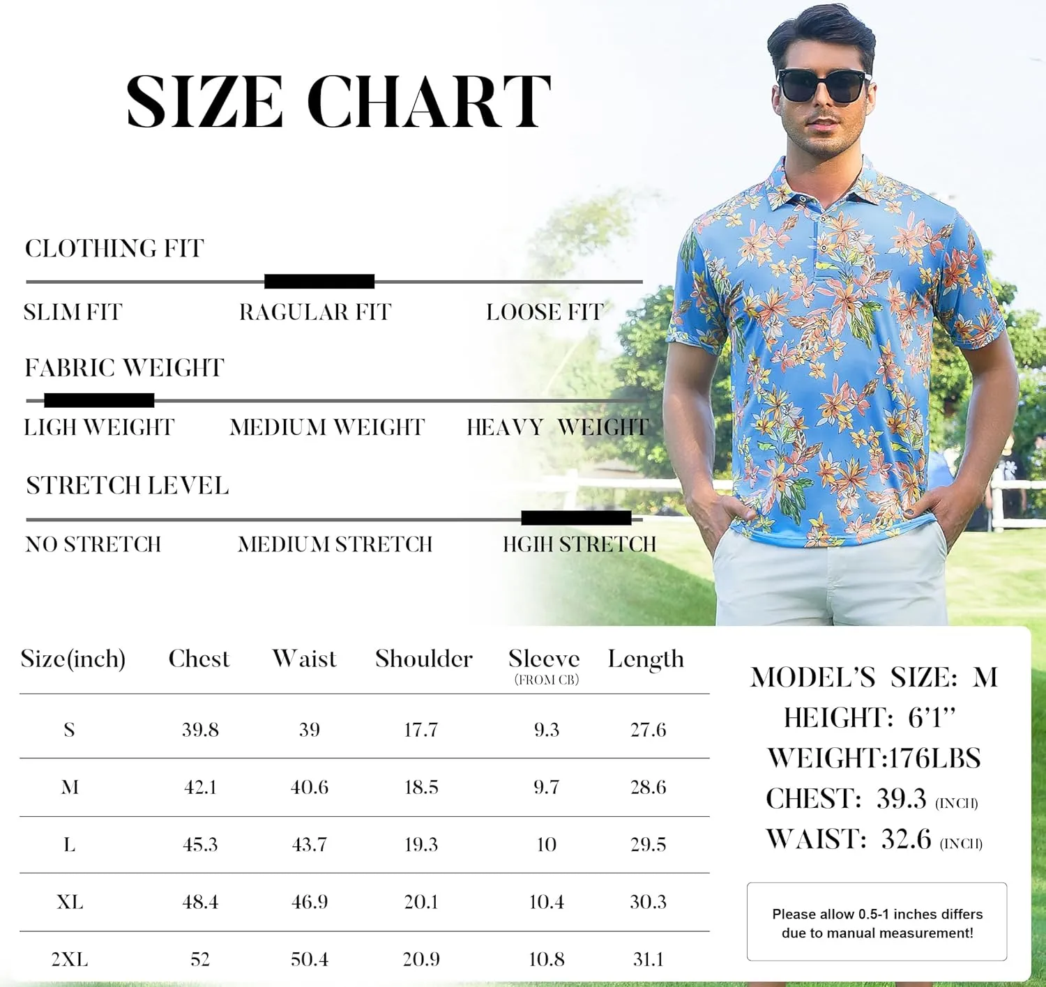 Damipow Mens Golf Shirts Dry Fit Polo Shirts Moisture Wicking Short Sleeve Hawaiian Polo Shirt
