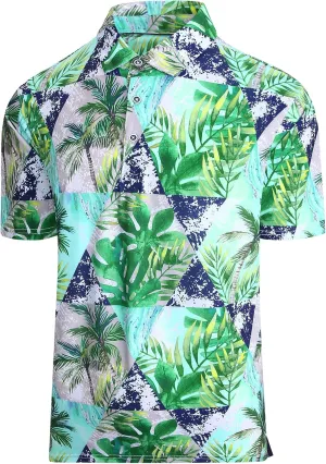 Damipow Mens Golf Shirts Dry Fit Polo Shirts Moisture Wicking Short Sleeve Hawaiian Polo Shirt