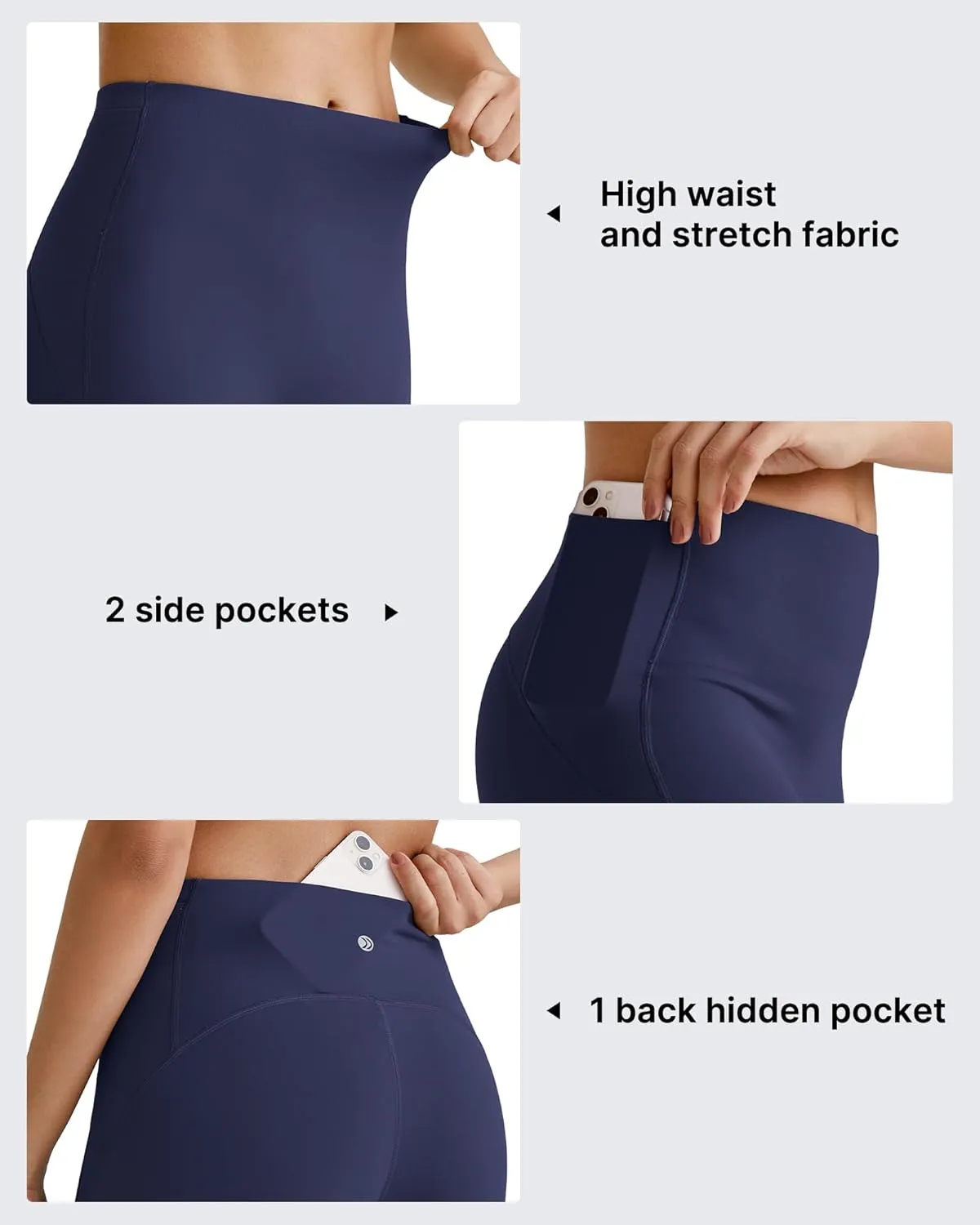 G4Free BareFeel Yoga Pants for Women Seamless Waistband Yoga Leggings Workout Biker Leggings with Pockets 25" 27" 29"