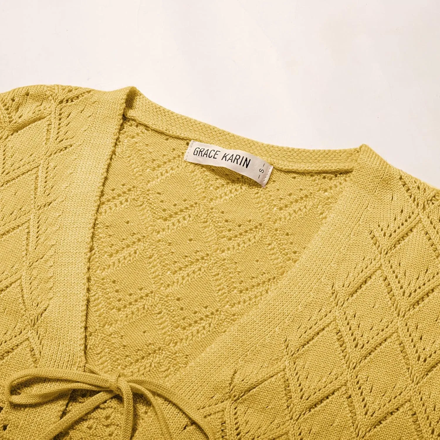 GRACE KARIN Tie Front Cardigan for Women Lightweight 3/4 Sleeve 2025 Summer Crochet Knit Bolero Shrug Sweater Top