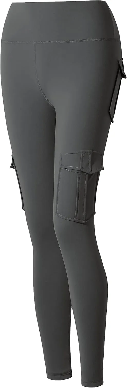 JEGGE High Waist Yoga Leggings with 4 Pockets,Tummy Control Workout Running 4 Way Stretch Cargo Pocket Leggings