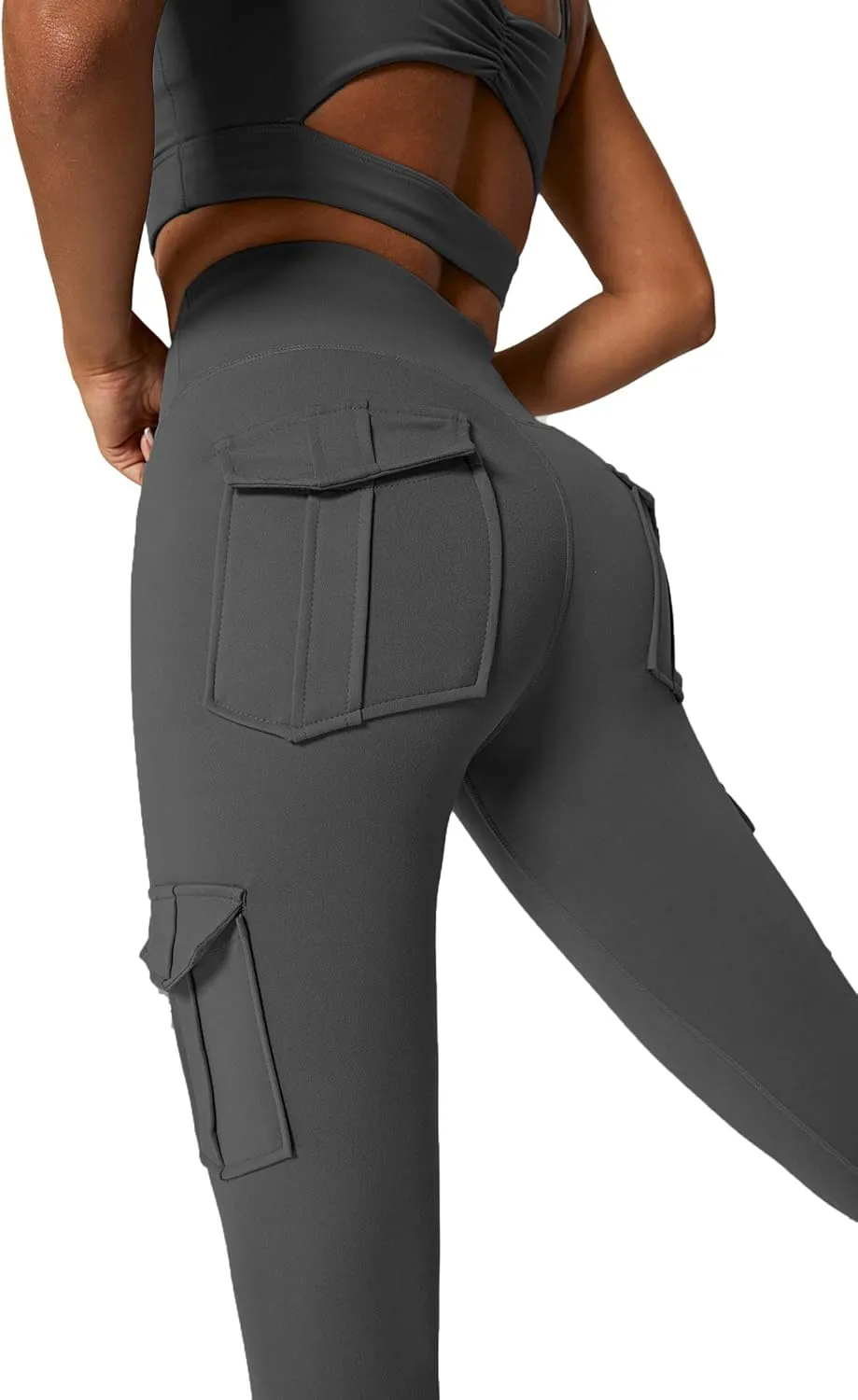 JEGGE High Waist Yoga Leggings with 4 Pockets,Tummy Control Workout Running 4 Way Stretch Cargo Pocket Leggings