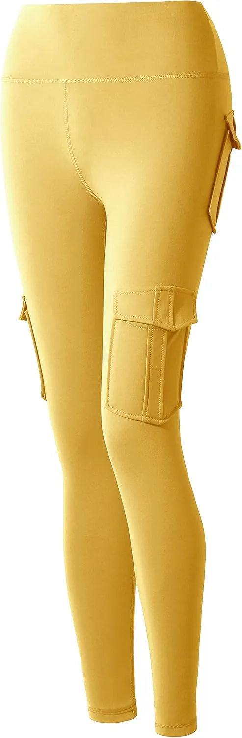 JEGGE High Waist Yoga Leggings with 4 Pockets,Tummy Control Workout Running 4 Way Stretch Cargo Pocket Leggings