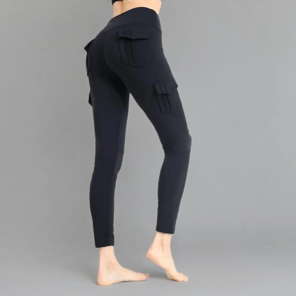 JEGGE High Waist Yoga Leggings with 4 Pockets,Tummy Control Workout Running 4 Way Stretch Cargo Pocket Leggings