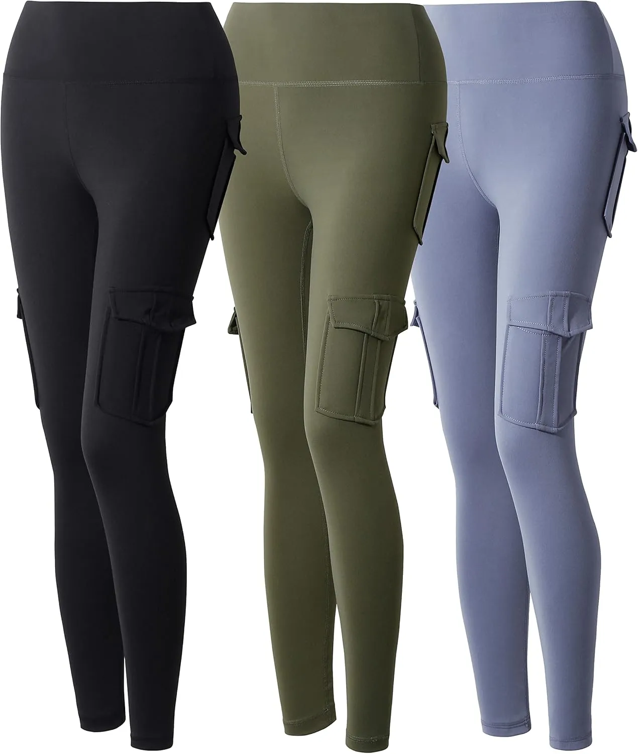 JEGGE High Waist Yoga Leggings with 4 Pockets,Tummy Control Workout Running 4 Way Stretch Cargo Pocket Leggings