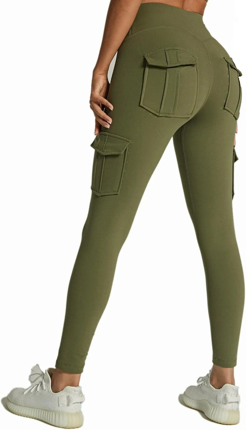 JEGGE High Waist Yoga Leggings with 4 Pockets,Tummy Control Workout Running 4 Way Stretch Cargo Pocket Leggings