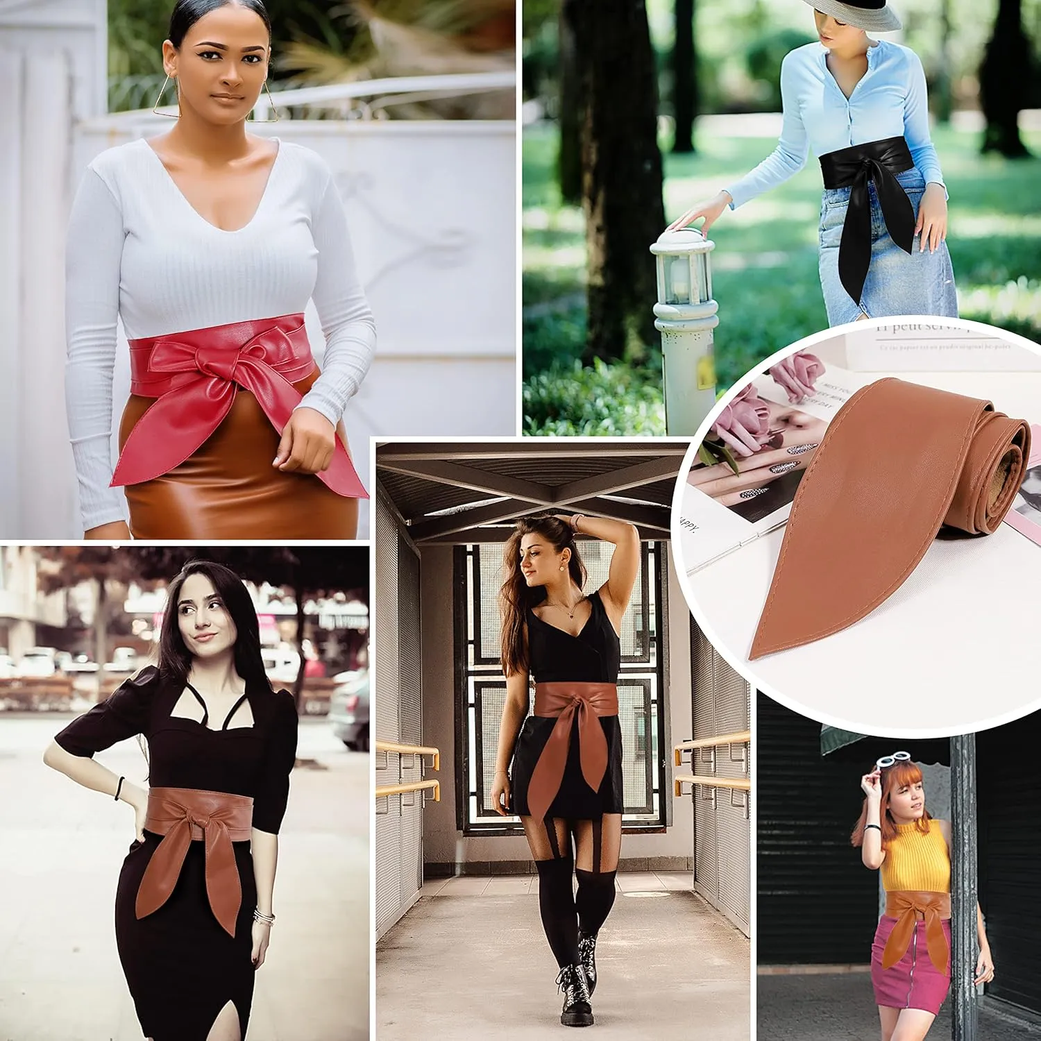 Lovful Wide Wrap Belt for Women,Cinch Obi Belts for Dress,Solid Color Long Waist Belt