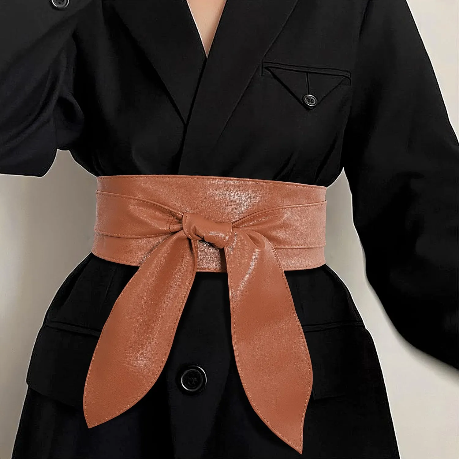 Lovful Wide Wrap Belt for Women,Cinch Obi Belts for Dress,Solid Color Long Waist Belt