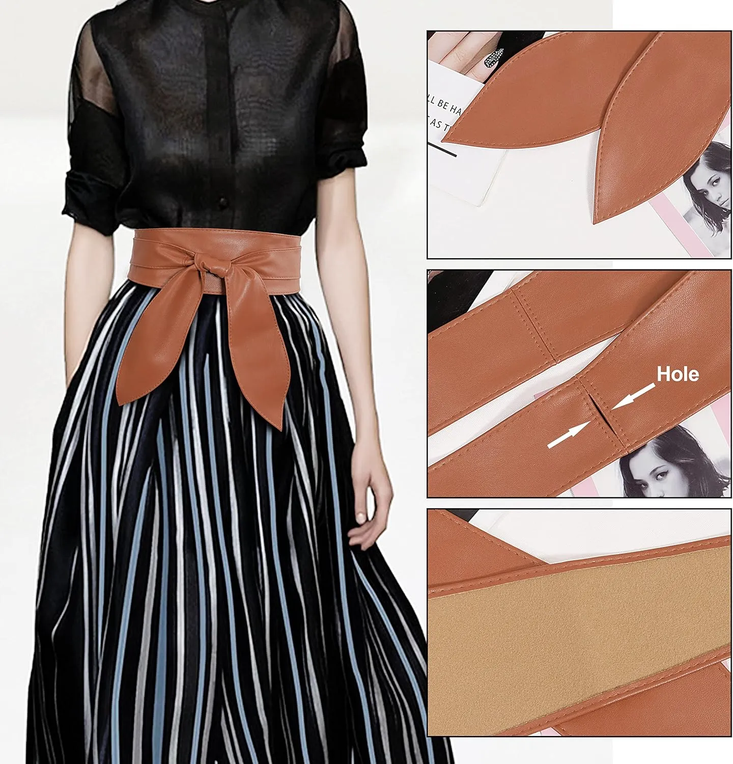 Lovful Wide Wrap Belt for Women,Cinch Obi Belts for Dress,Solid Color Long Waist Belt