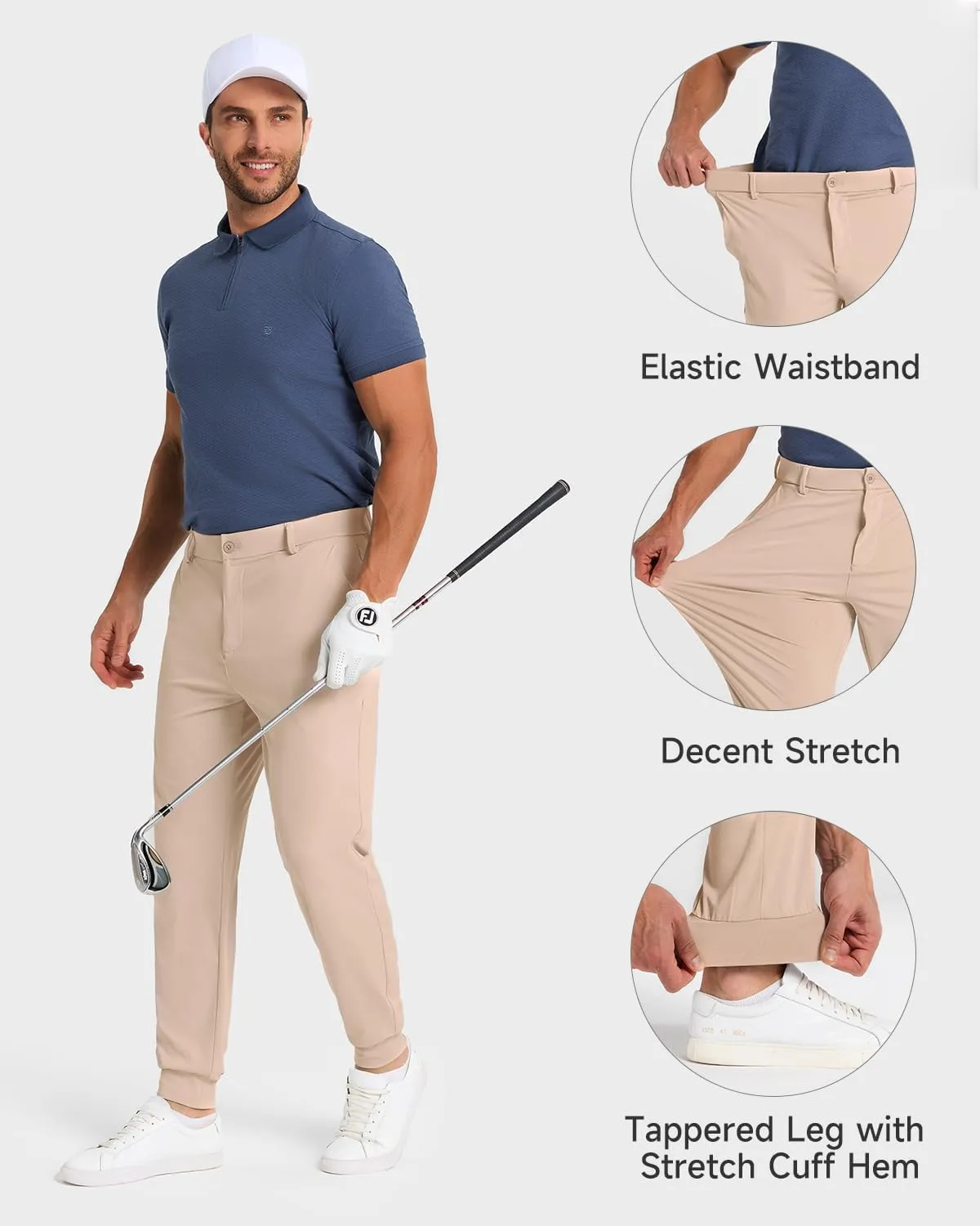 Men's Golf Joggers Pants with 5 Pockets Stretch Fit Work Dress Athletic Jogger Sweatpants for Running Gym