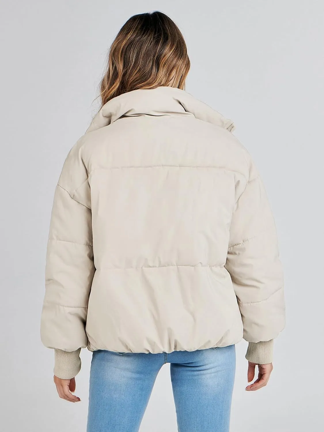 MEROKEETY Women's 2025 Winter Long Sleeve Zip Puffer Jacket Pockets Baggy Short Coats