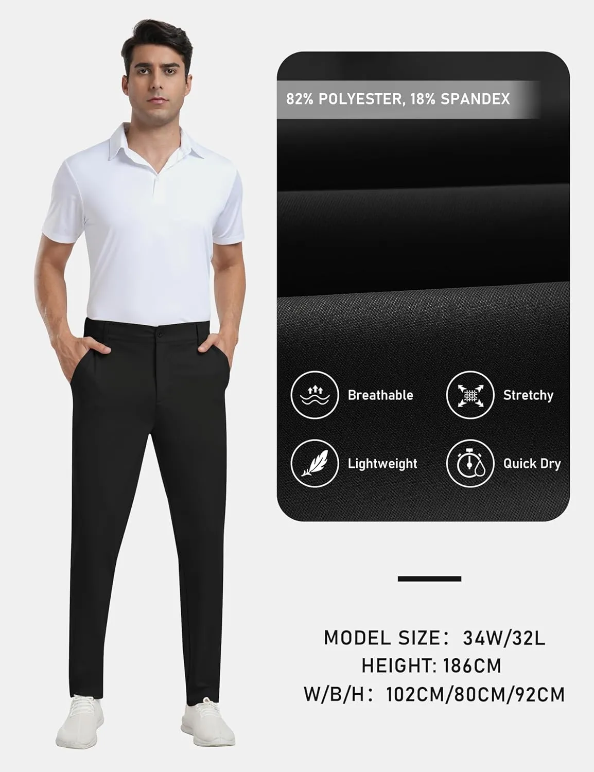 MoFiz Mens Golf Pant Joggers Stretch Pants 30"/32" Quick Dry Comfy Lightweight Casual Athletic Pant Trousers with Pockets