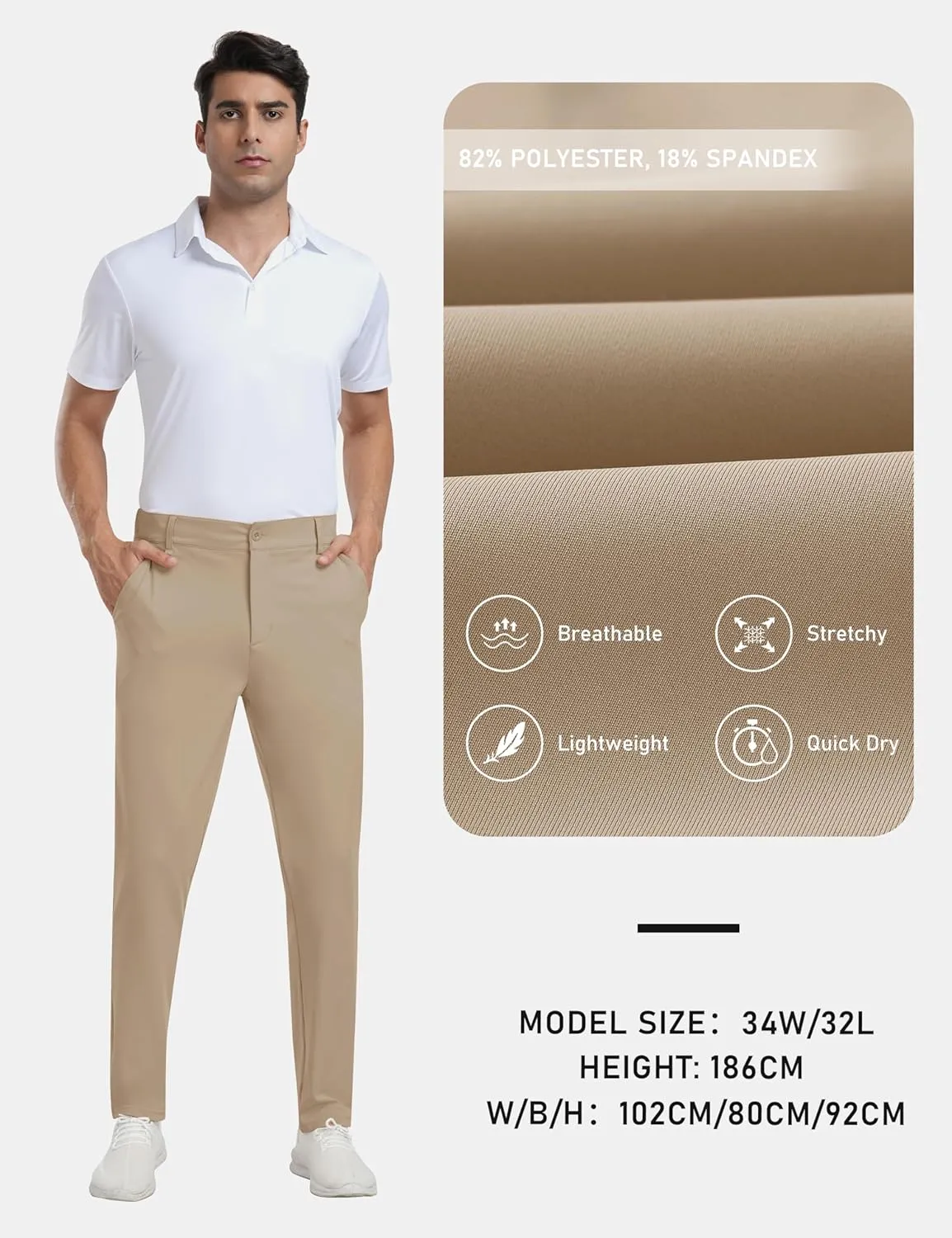 MoFiz Mens Golf Pant Joggers Stretch Pants 30"/32" Quick Dry Comfy Lightweight Casual Athletic Pant Trousers with Pockets