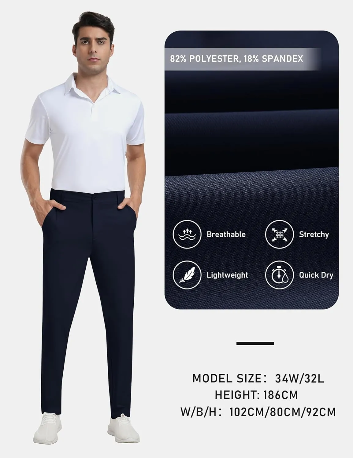 MoFiz Mens Golf Pant Joggers Stretch Pants 30"/32" Quick Dry Comfy Lightweight Casual Athletic Pant Trousers with Pockets