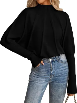 NALANISA Women's Mock Neck Batwing Sleeve Sweaters 2024 Fall Winter Oversized Knit Cute Pullover Sweater Dolman Tops Trendy