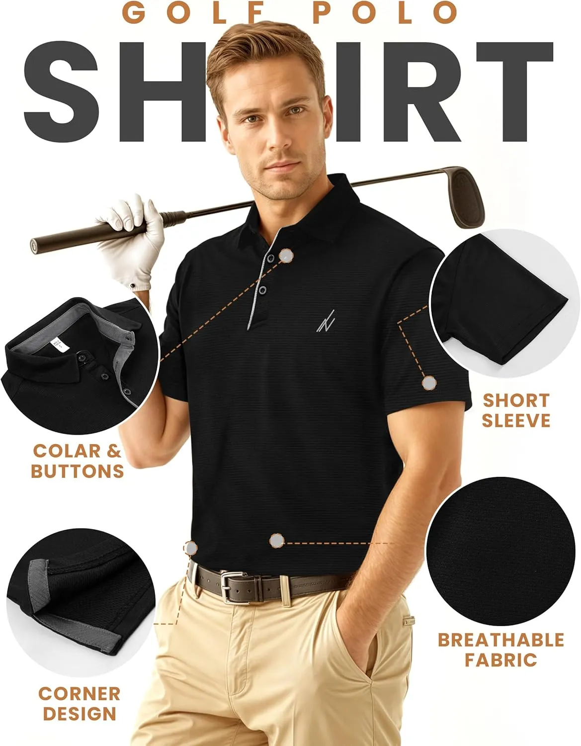 NY Threads Men's Golf Polo Shirt Moisture Wicking Quick Dry Performance Short Sleeves Polo Shirts for Men