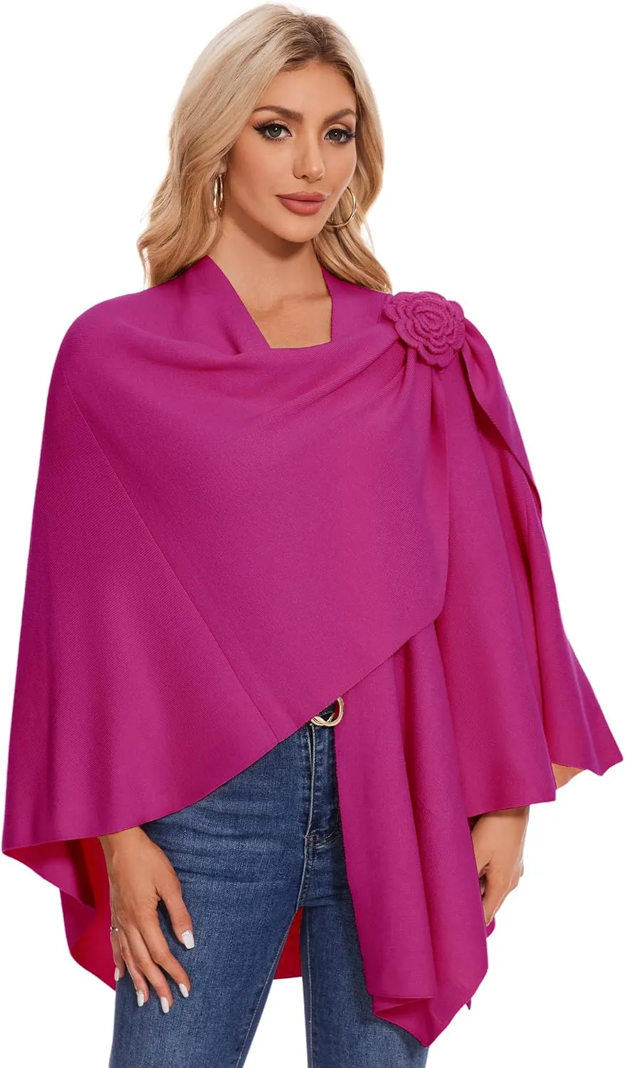 PULI Womens Elegant Cross Front Shawl Wraps Floral Wraps Soft Ponchos Cape Warm Travel Shawls