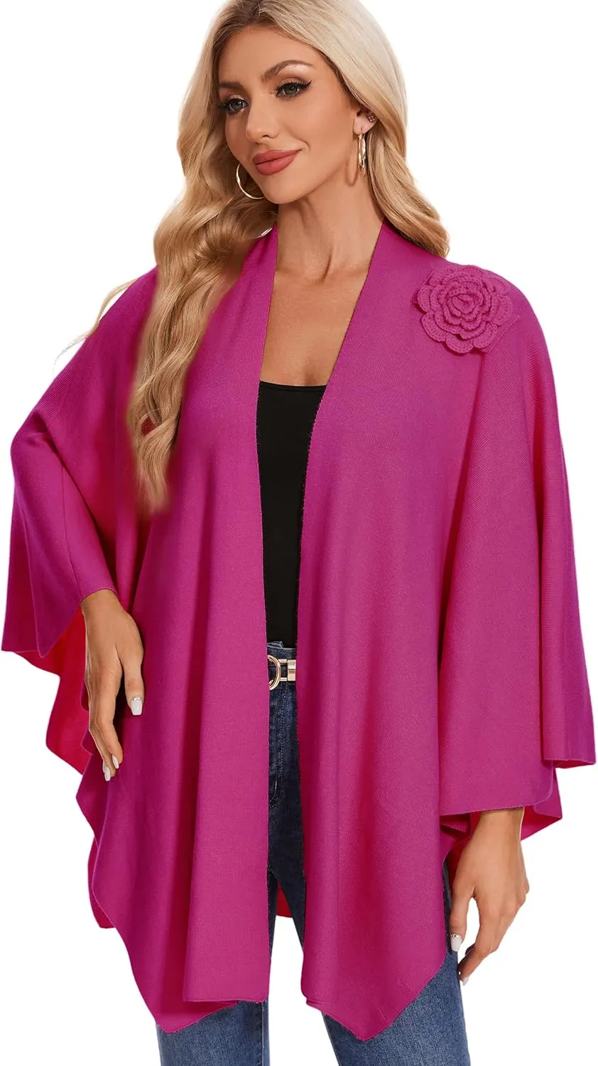 PULI Womens Elegant Cross Front Shawl Wraps Floral Wraps Soft Ponchos Cape Warm Travel Shawls