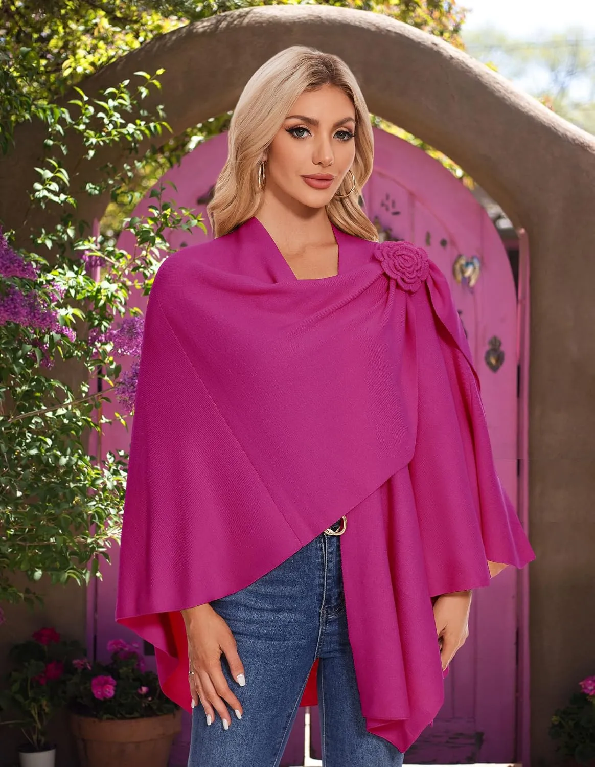 PULI Womens Elegant Cross Front Shawl Wraps Floral Wraps Soft Ponchos Cape Warm Travel Shawls