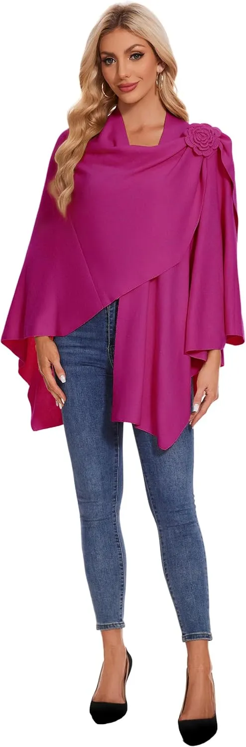 PULI Womens Elegant Cross Front Shawl Wraps Floral Wraps Soft Ponchos Cape Warm Travel Shawls