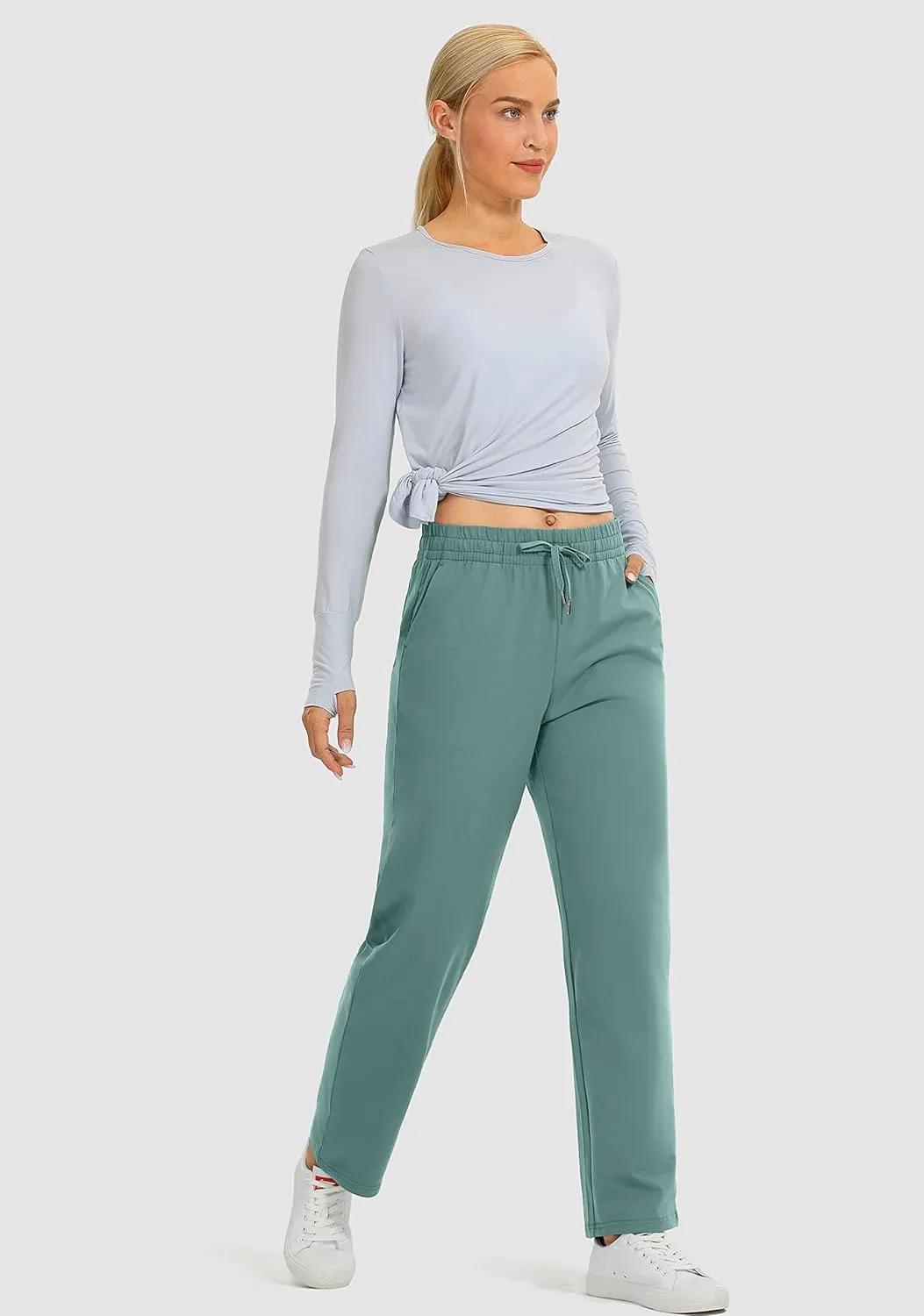 SANTINY Women's Cotton Sweatpants Yoga Lounge Casual Pants Open Bottom Sweat Pants for Women with Pockets