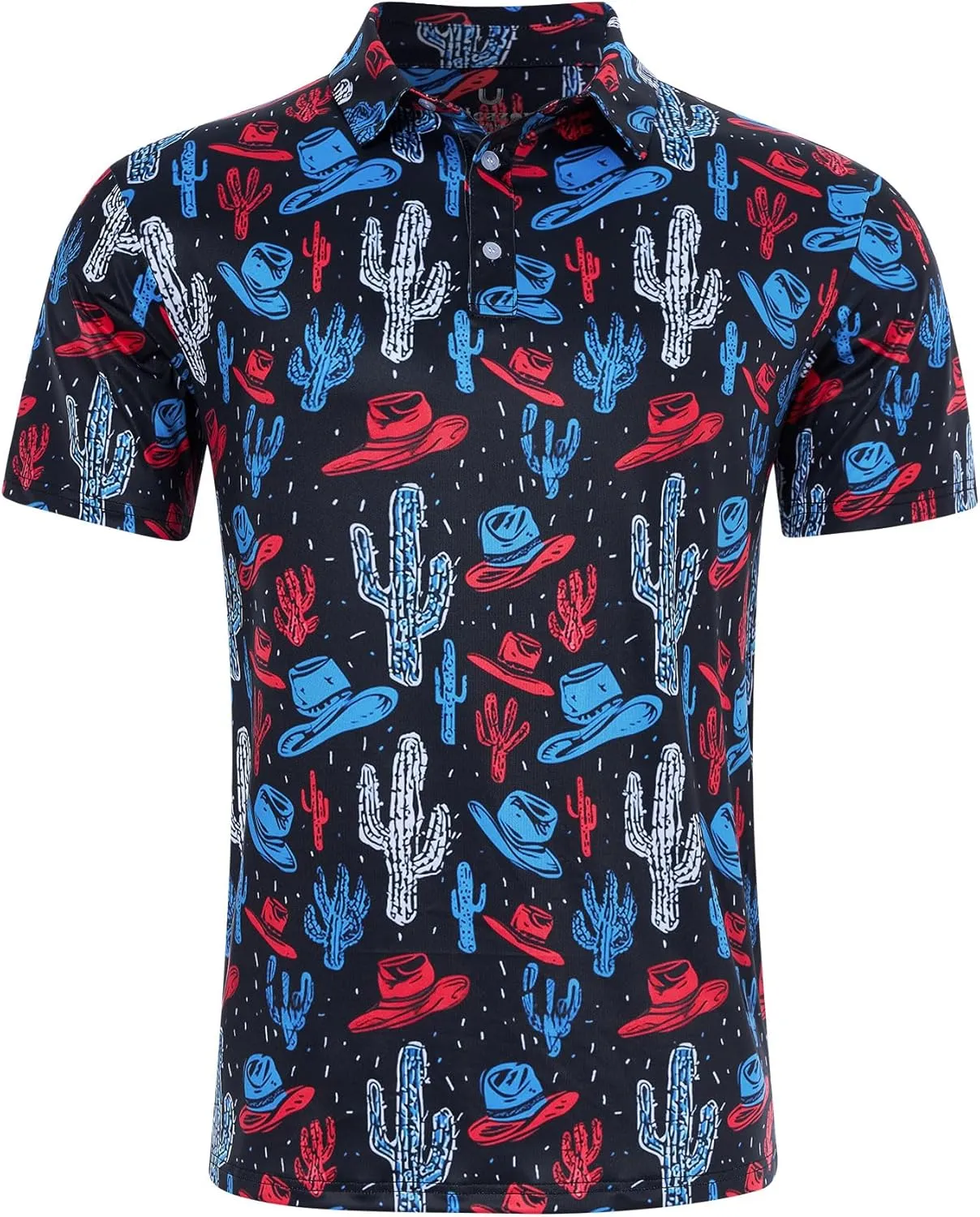 uideazone Mens Polo Shirts Short Sleeve Dry Fit 3D Print Moisture Wicking Funny Golf Shirt