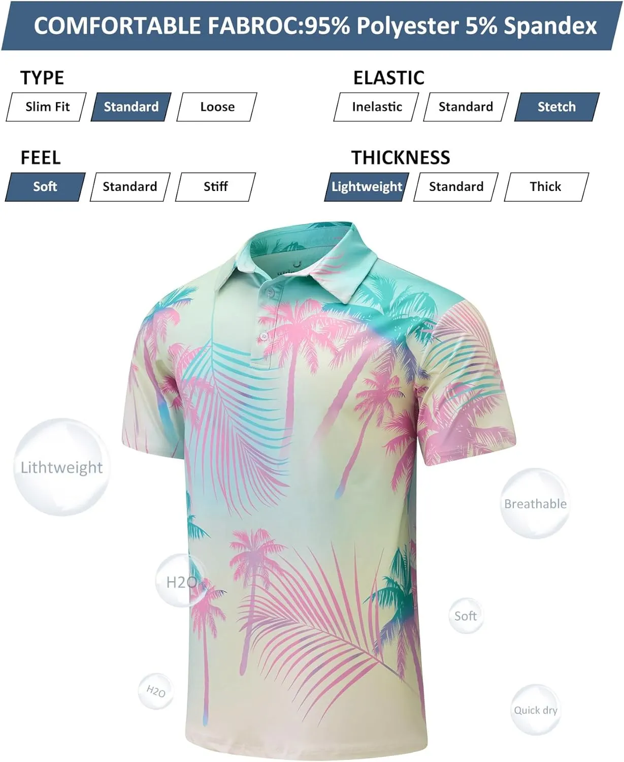 uideazone Mens Polo Shirts Short Sleeve Dry Fit 3D Print Moisture Wicking Funny Golf Shirt