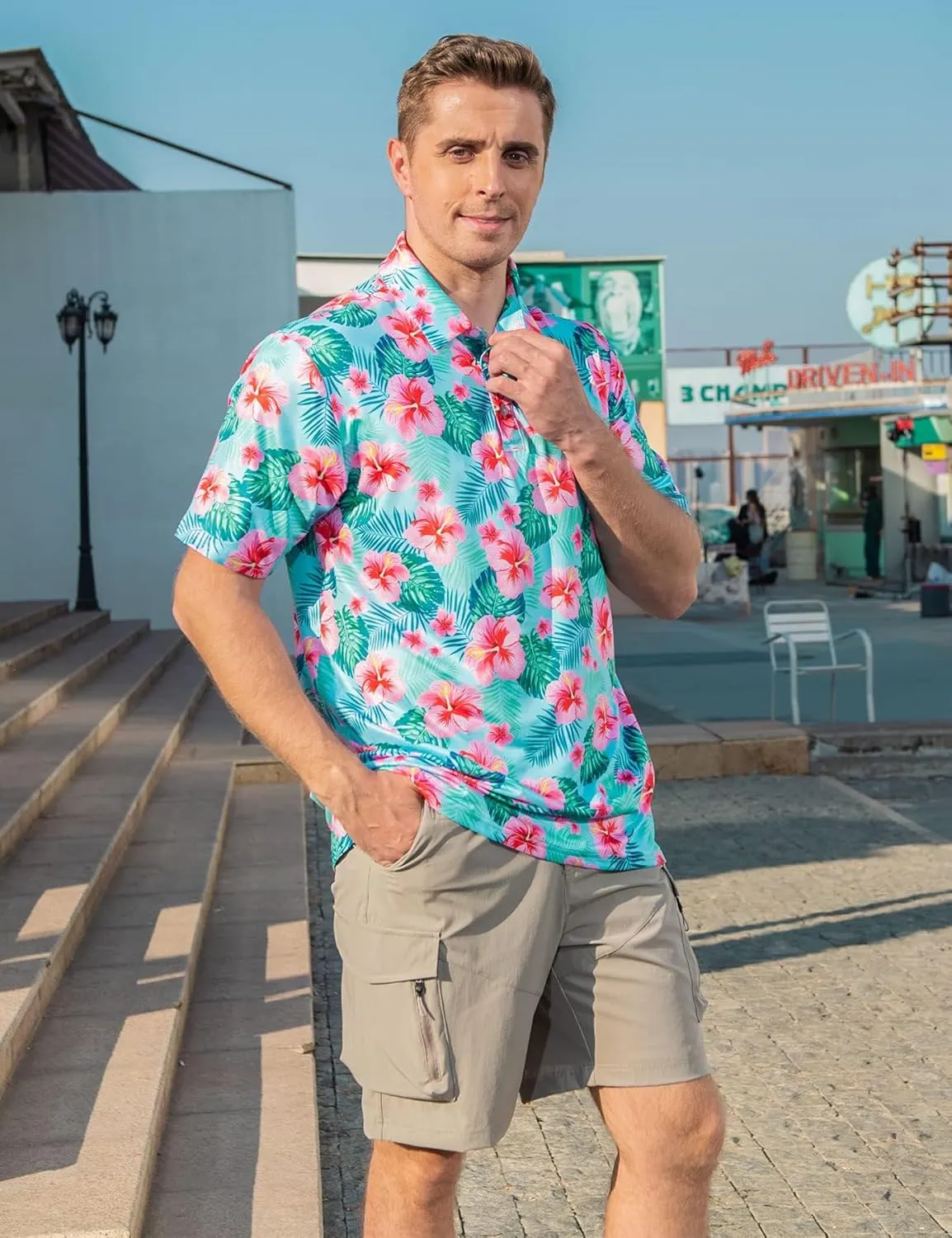 uideazone Mens Polo Shirts Short Sleeve Dry Fit 3D Print Moisture Wicking Funny Golf Shirt