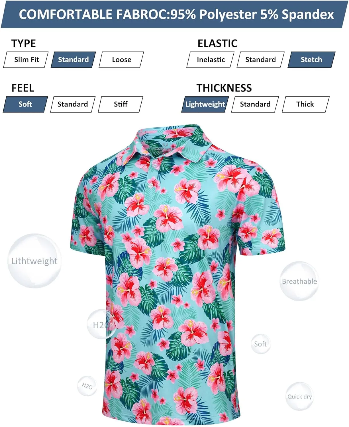 uideazone Mens Polo Shirts Short Sleeve Dry Fit 3D Print Moisture Wicking Funny Golf Shirt