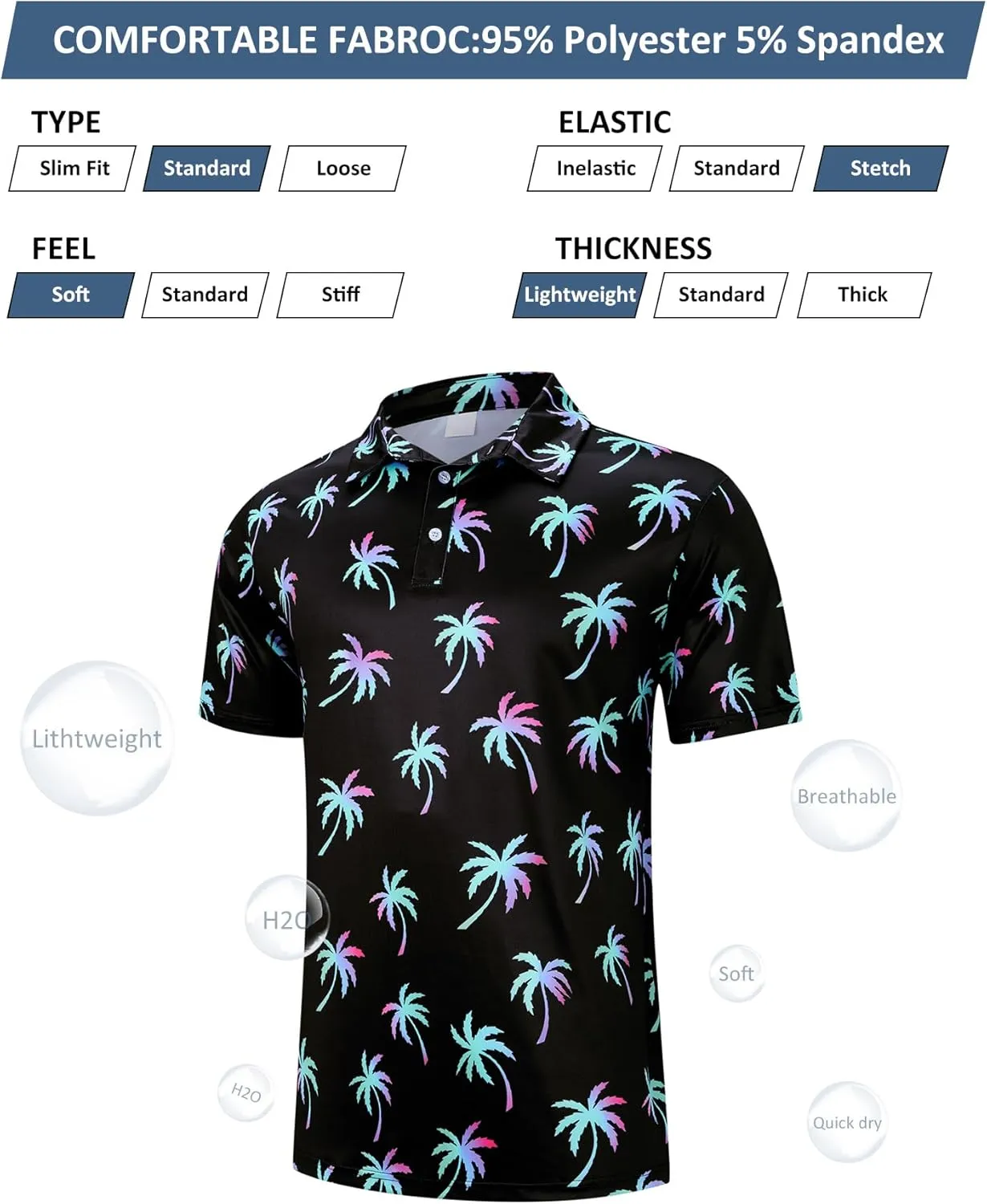 uideazone Mens Polo Shirts Short Sleeve Dry Fit 3D Print Moisture Wicking Funny Golf Shirt