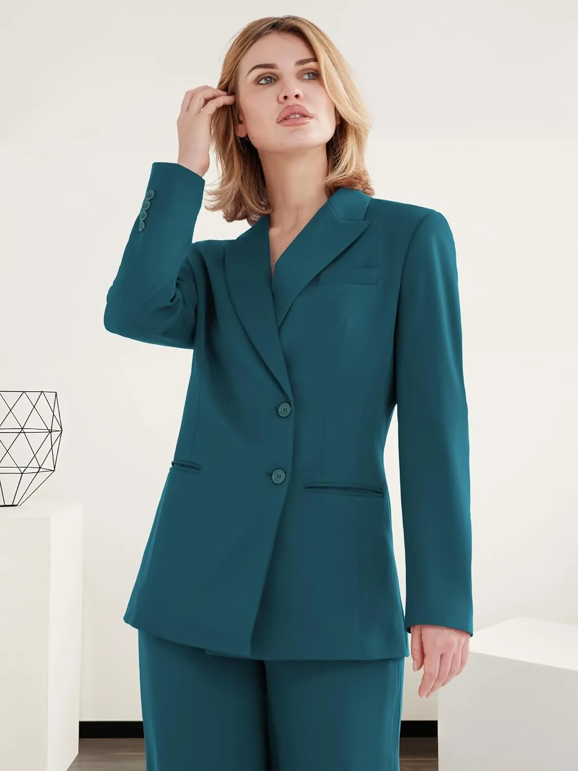Women's 2 Piece Suit Two Button Business Casual Office Work Outfits Dressy Blazer Wide Leg Pants Set