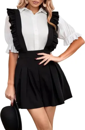 YOINS Women's Suspender Skirt Basic High Waist Versatile Flared Skater Skirt