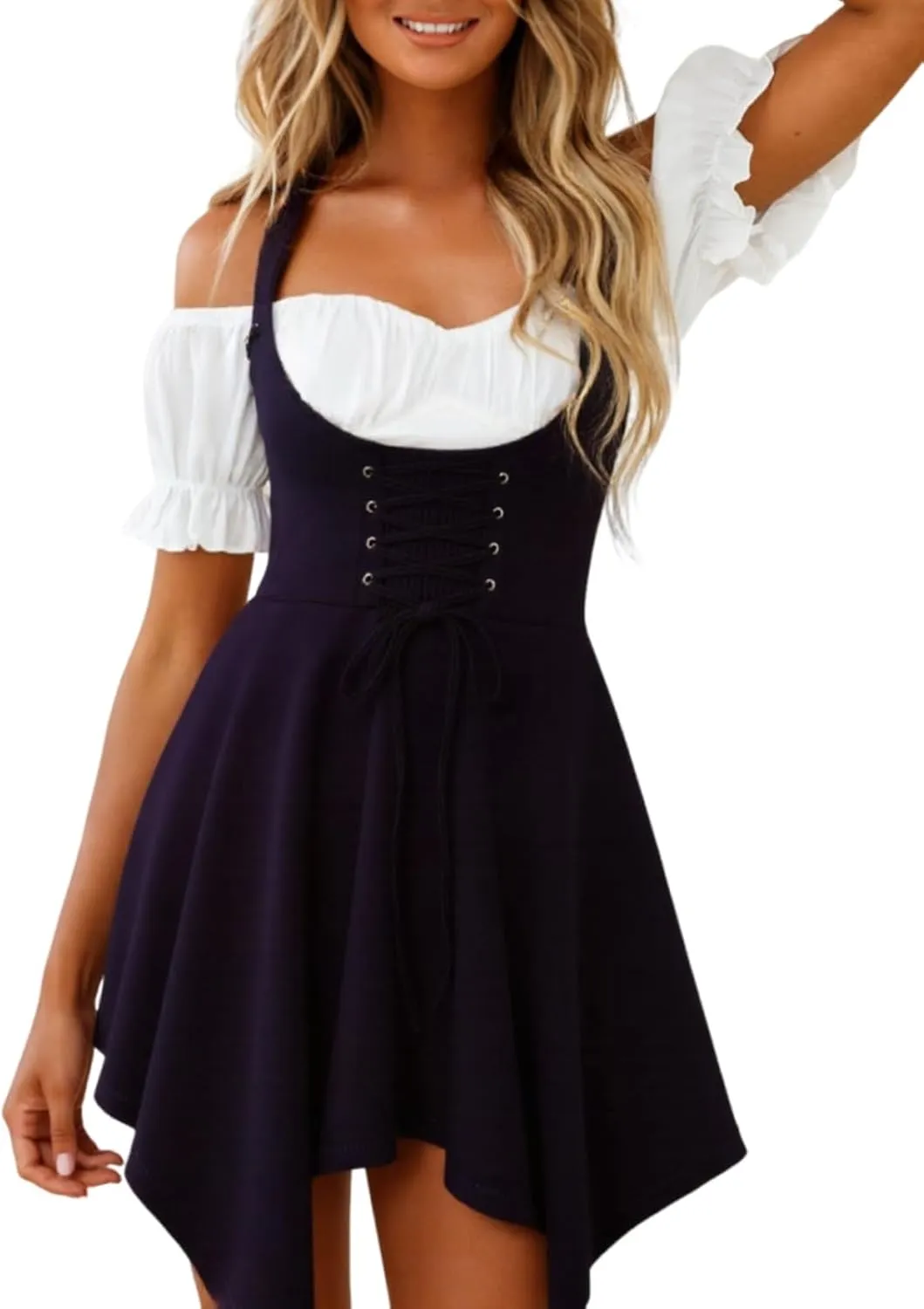 YOINS Women's Suspender Skirt Basic High Waist Versatile Flared Skater Skirt