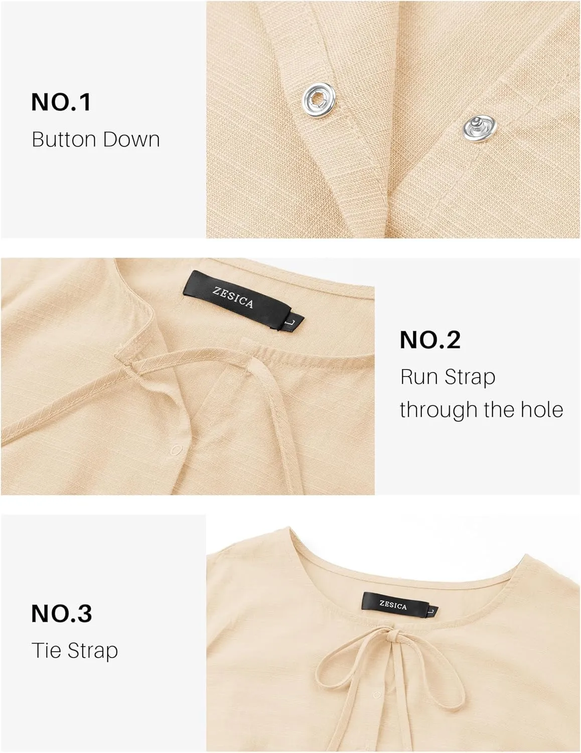 ZESICA Womens Tops Tie Front Long Puff Sleeve Button Peplum Babydoll Cute Shirts Spring Fashion Blouses